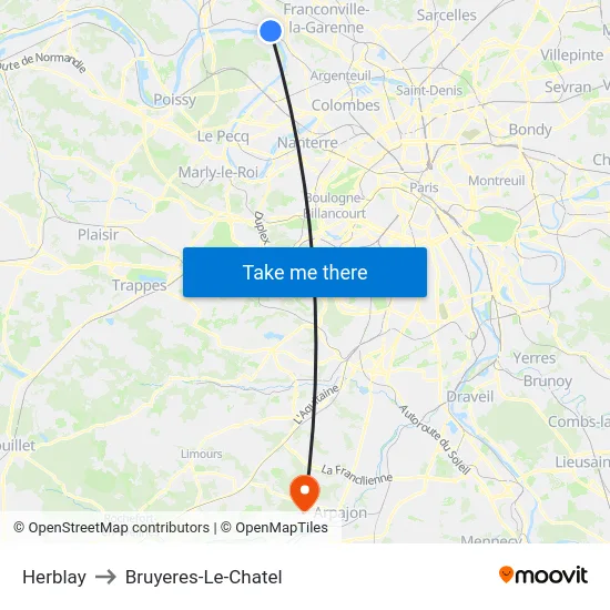 Herblay to Bruyeres-Le-Chatel map