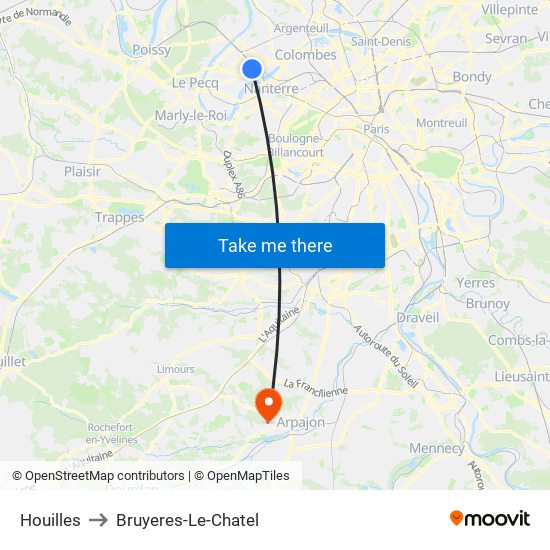 Houilles to Bruyeres-Le-Chatel map