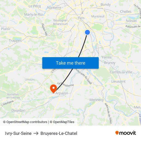 Ivry-Sur-Seine to Bruyeres-Le-Chatel map
