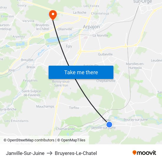 Janville-Sur-Juine to Bruyeres-Le-Chatel map