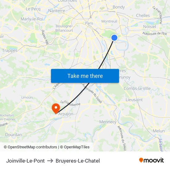 Joinville-Le-Pont to Bruyeres-Le-Chatel map