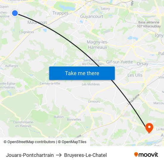 Jouars-Pontchartrain to Bruyeres-Le-Chatel map