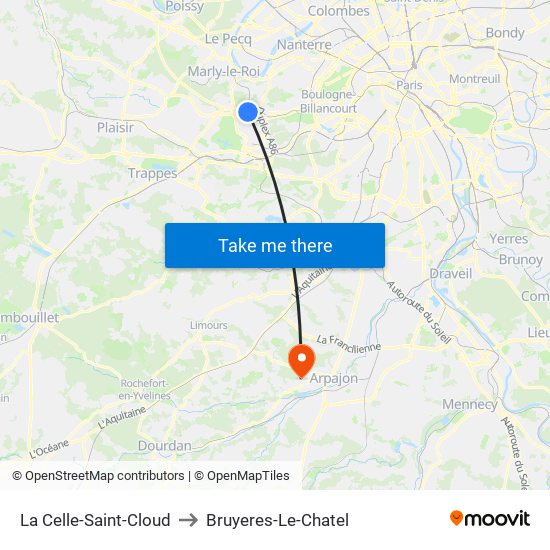 La Celle-Saint-Cloud to Bruyeres-Le-Chatel map