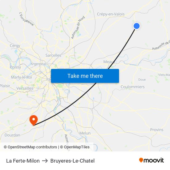La Ferte-Milon to Bruyeres-Le-Chatel map