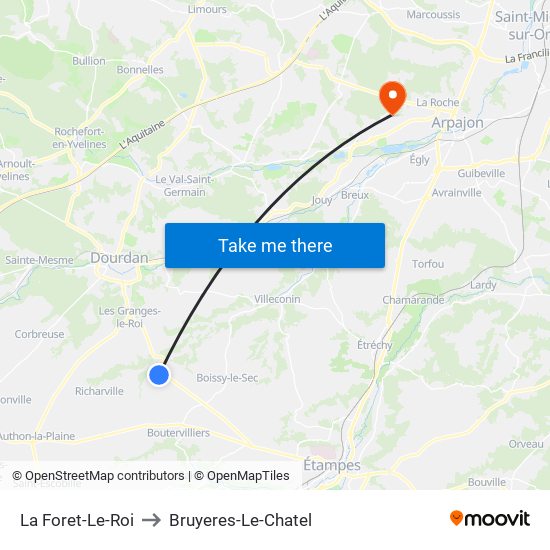 La Foret-Le-Roi to Bruyeres-Le-Chatel map
