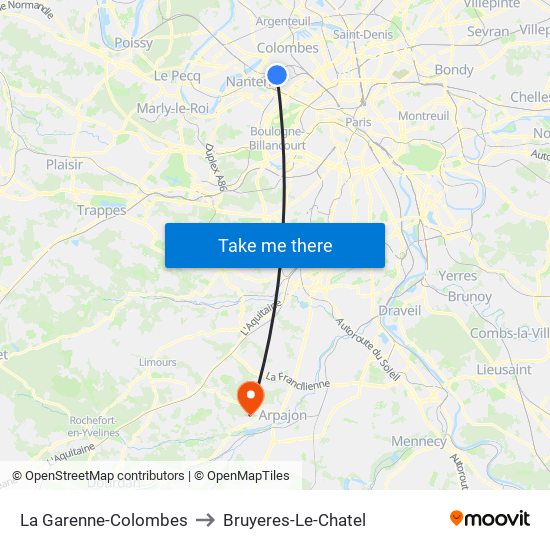 La Garenne-Colombes to Bruyeres-Le-Chatel map