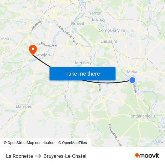 La Rochette to Bruyeres-Le-Chatel map