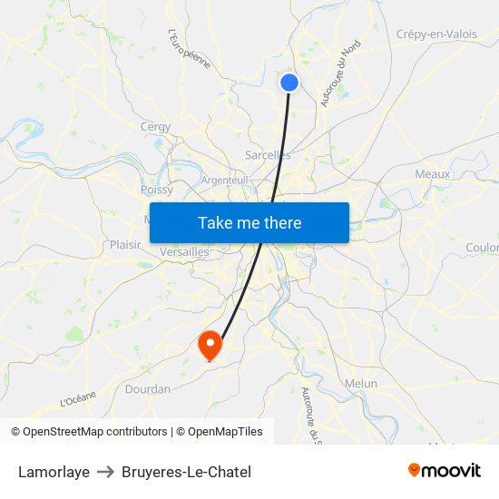 Lamorlaye to Bruyeres-Le-Chatel map