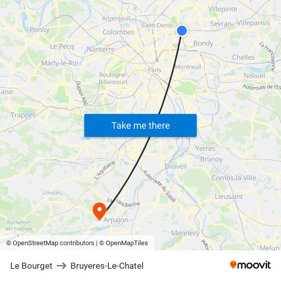Le Bourget to Bruyeres-Le-Chatel map