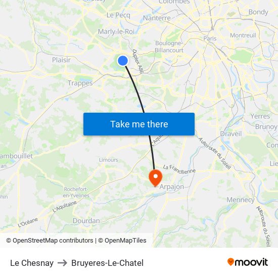 Le Chesnay to Bruyeres-Le-Chatel map