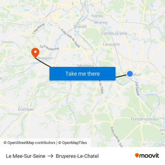 Le Mee-Sur-Seine to Bruyeres-Le-Chatel map