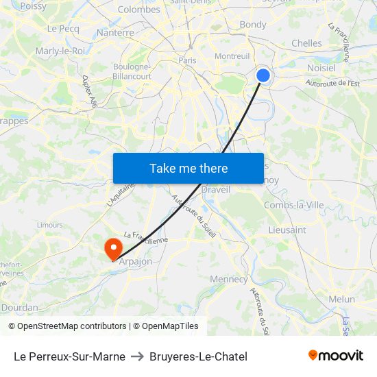 Le Perreux-Sur-Marne to Bruyeres-Le-Chatel map