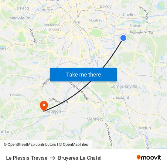 Le Plessis-Trevise to Bruyeres-Le-Chatel map