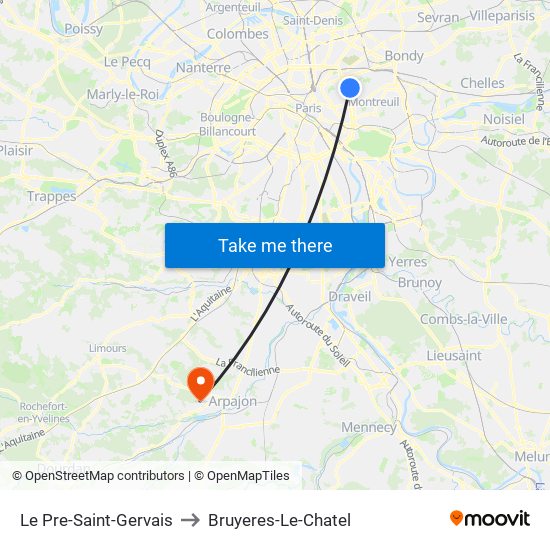 Le Pre-Saint-Gervais to Bruyeres-Le-Chatel map