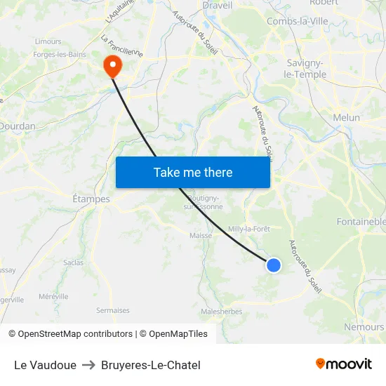 Le Vaudoue to Bruyeres-Le-Chatel map