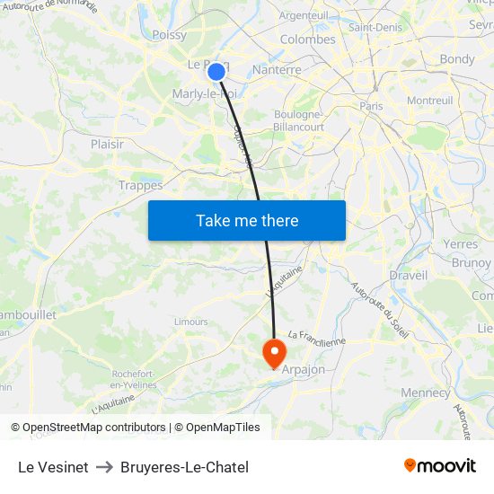 Le Vesinet to Bruyeres-Le-Chatel map