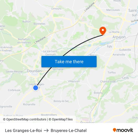 Les Granges-Le-Roi to Bruyeres-Le-Chatel map