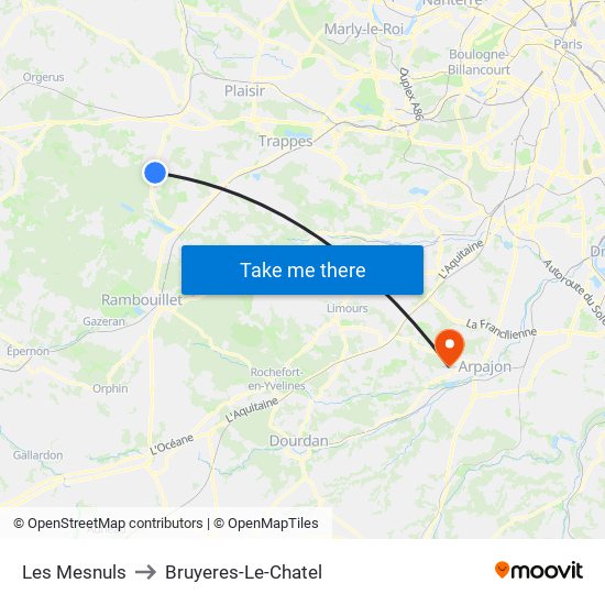 Les Mesnuls to Bruyeres-Le-Chatel map