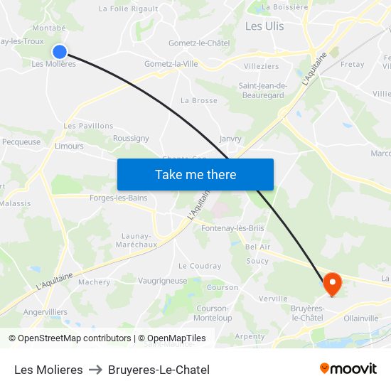 Les Molieres to Bruyeres-Le-Chatel map