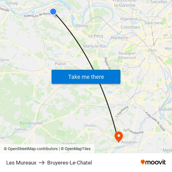 Les Mureaux to Bruyeres-Le-Chatel map