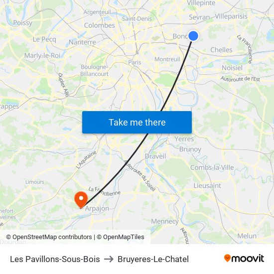 Les Pavillons-Sous-Bois to Bruyeres-Le-Chatel map