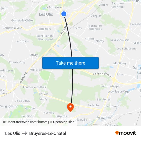 Les Ulis to Bruyeres-Le-Chatel map