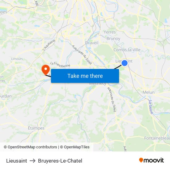 Lieusaint to Bruyeres-Le-Chatel map