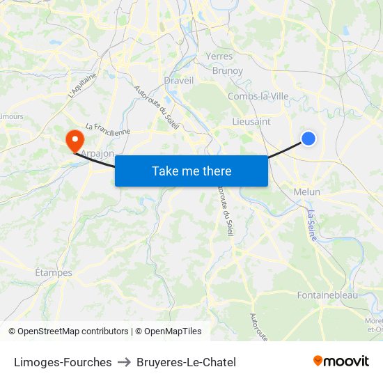 Limoges-Fourches to Bruyeres-Le-Chatel map