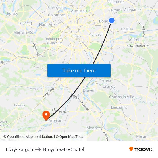 Livry-Gargan to Bruyeres-Le-Chatel map