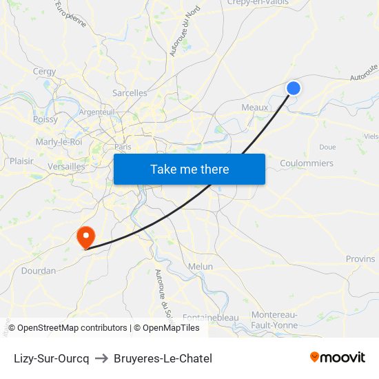 Lizy-Sur-Ourcq to Bruyeres-Le-Chatel map