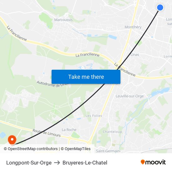 Longpont-Sur-Orge to Bruyeres-Le-Chatel map