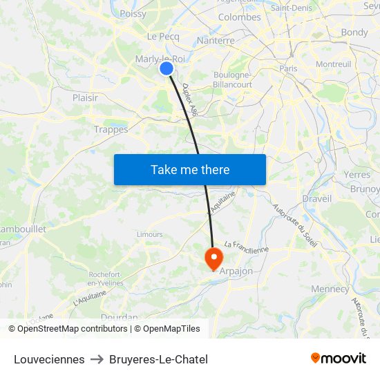 Louveciennes to Bruyeres-Le-Chatel map