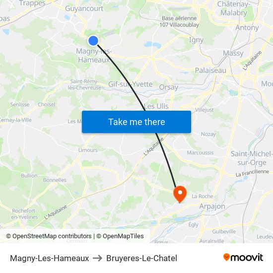 Magny-Les-Hameaux to Bruyeres-Le-Chatel map