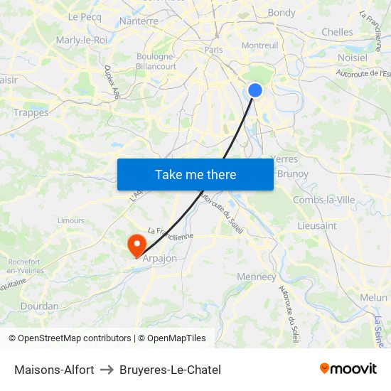 Maisons-Alfort to Bruyeres-Le-Chatel map