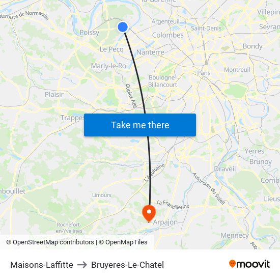 Maisons-Laffitte to Bruyeres-Le-Chatel map
