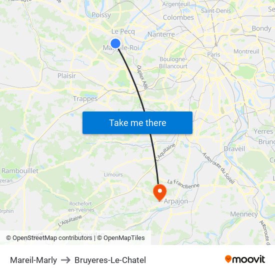 Mareil-Marly to Bruyeres-Le-Chatel map