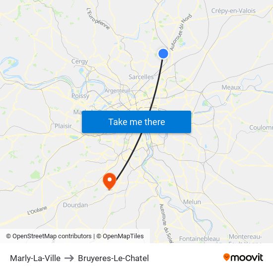 Marly-La-Ville to Bruyeres-Le-Chatel map