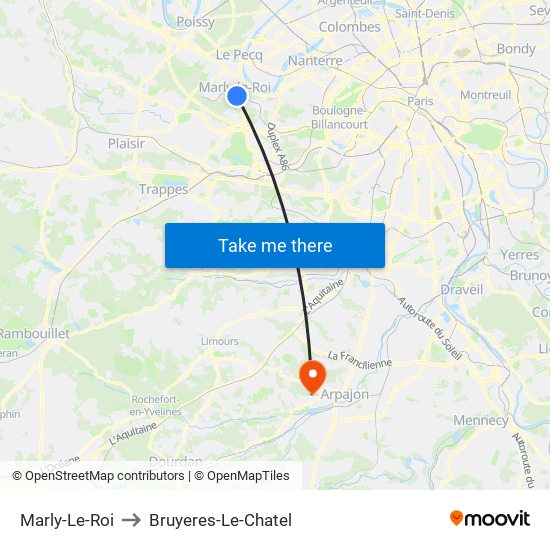 Marly-Le-Roi to Bruyeres-Le-Chatel map