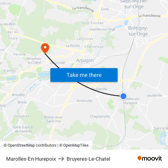 Marolles-En-Hurepoix to Bruyeres-Le-Chatel map