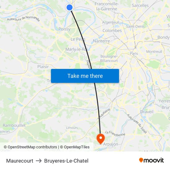 Maurecourt to Bruyeres-Le-Chatel map
