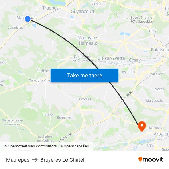 Maurepas to Bruyeres-Le-Chatel map