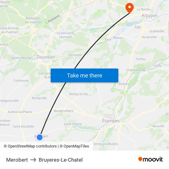Merobert to Bruyeres-Le-Chatel map