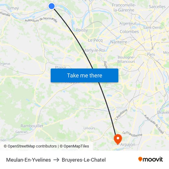 Meulan-En-Yvelines to Bruyeres-Le-Chatel map