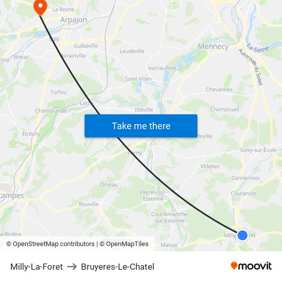 Milly-La-Foret to Bruyeres-Le-Chatel map