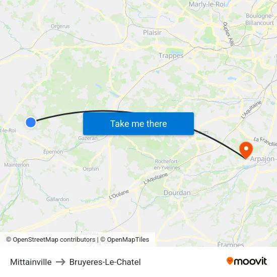 Mittainville to Bruyeres-Le-Chatel map