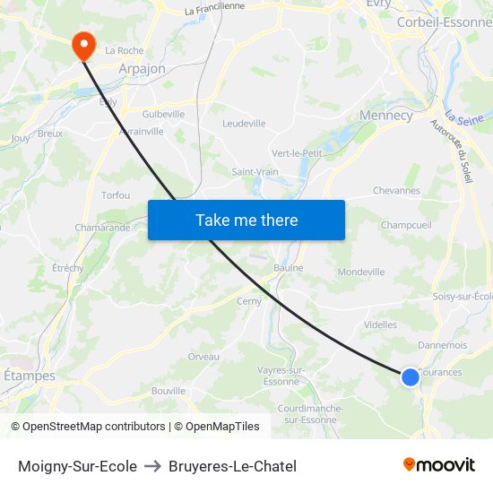 Moigny-Sur-Ecole to Bruyeres-Le-Chatel map