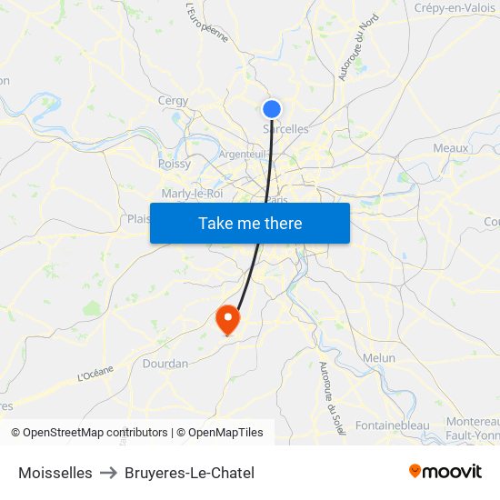 Moisselles to Bruyeres-Le-Chatel map