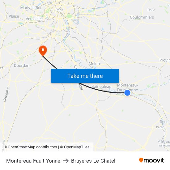 Montereau-Fault-Yonne to Bruyeres-Le-Chatel map