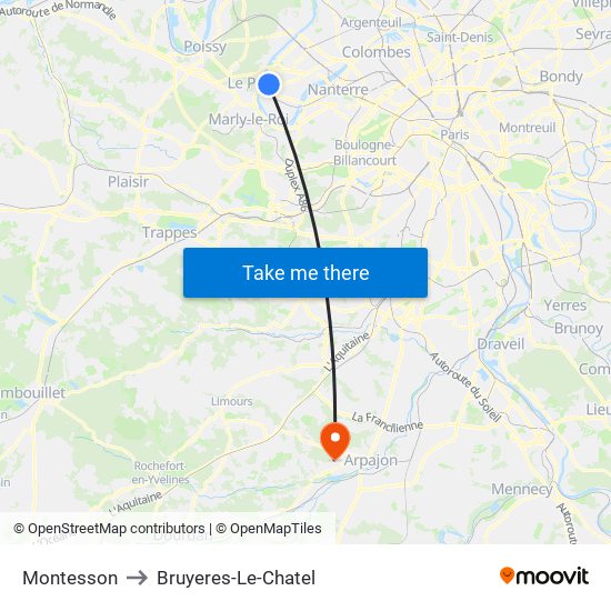 Montesson to Bruyeres-Le-Chatel map