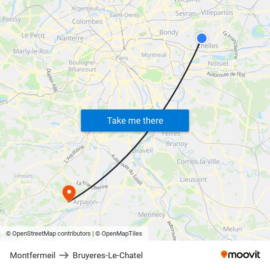 Montfermeil to Bruyeres-Le-Chatel map